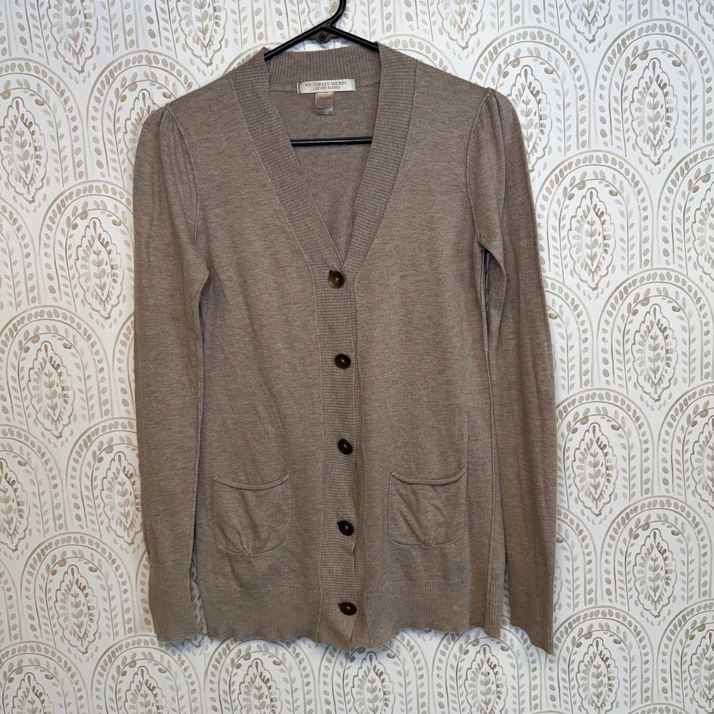 Victoria's Secret Luxury Blend‎ Cashmere Cardigan Sweater Taupe Womens Small